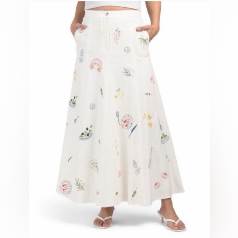 Caroline Constas White Maxi Skirt with Colorful Prints